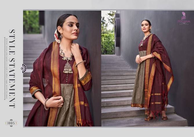 Poonam Handloom Kali Fancy Ethnic Wear Jacquard Anarkali Kurti With Dupatta Collection